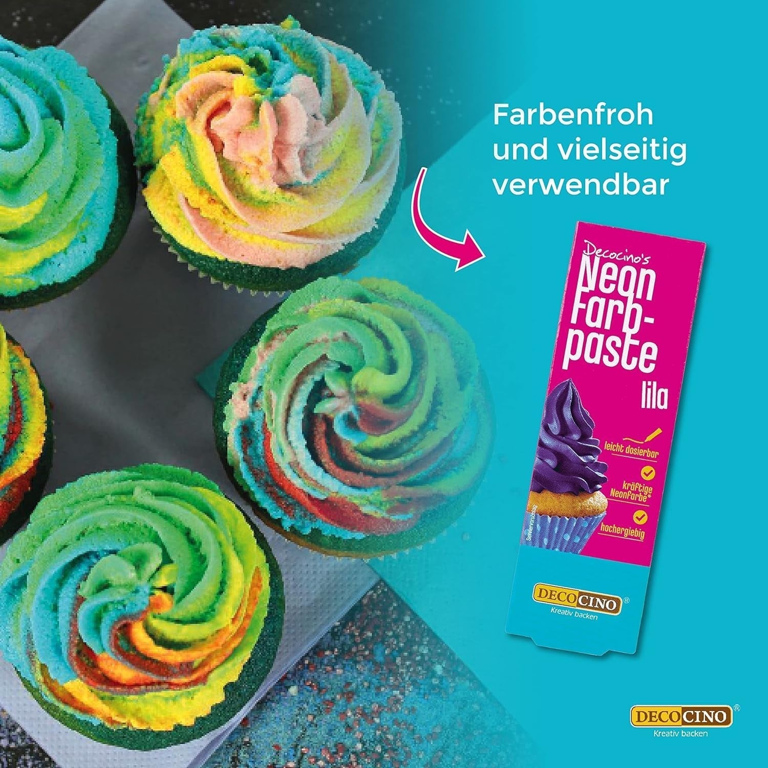Decocino Juego de colorantes alimentarios de neón - 3 piezas - Rojo, rosa, morado - Colorante alimentario en dosis altas - Para colorear pasteles, muffins y cupcakes - Sin sabor