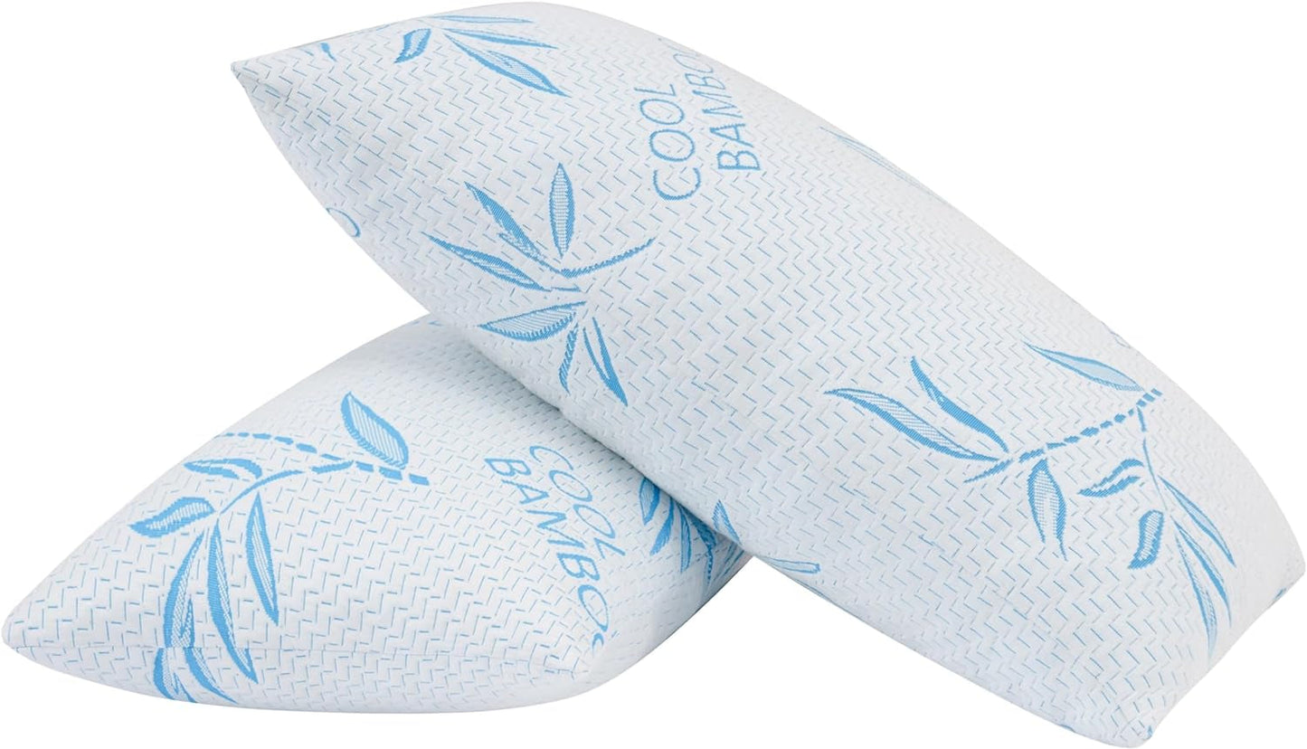 Naty Shop Almohadas estándar Comfysleep Almohada de Viscosa de bambú tamaño King Refrescante Espuma viscoelástica triturada Viscosa de bambú Ajustable Funda extraíble/Lavable 2 Piezas