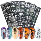 JMEOWIO Plantillas para estampación de uñas Halloween 6 Piezas Plantillas de Plantillas para decoración de uñas Diseño de uñas Zubehör Böse Gruselige Kürbis-Geisterhexe