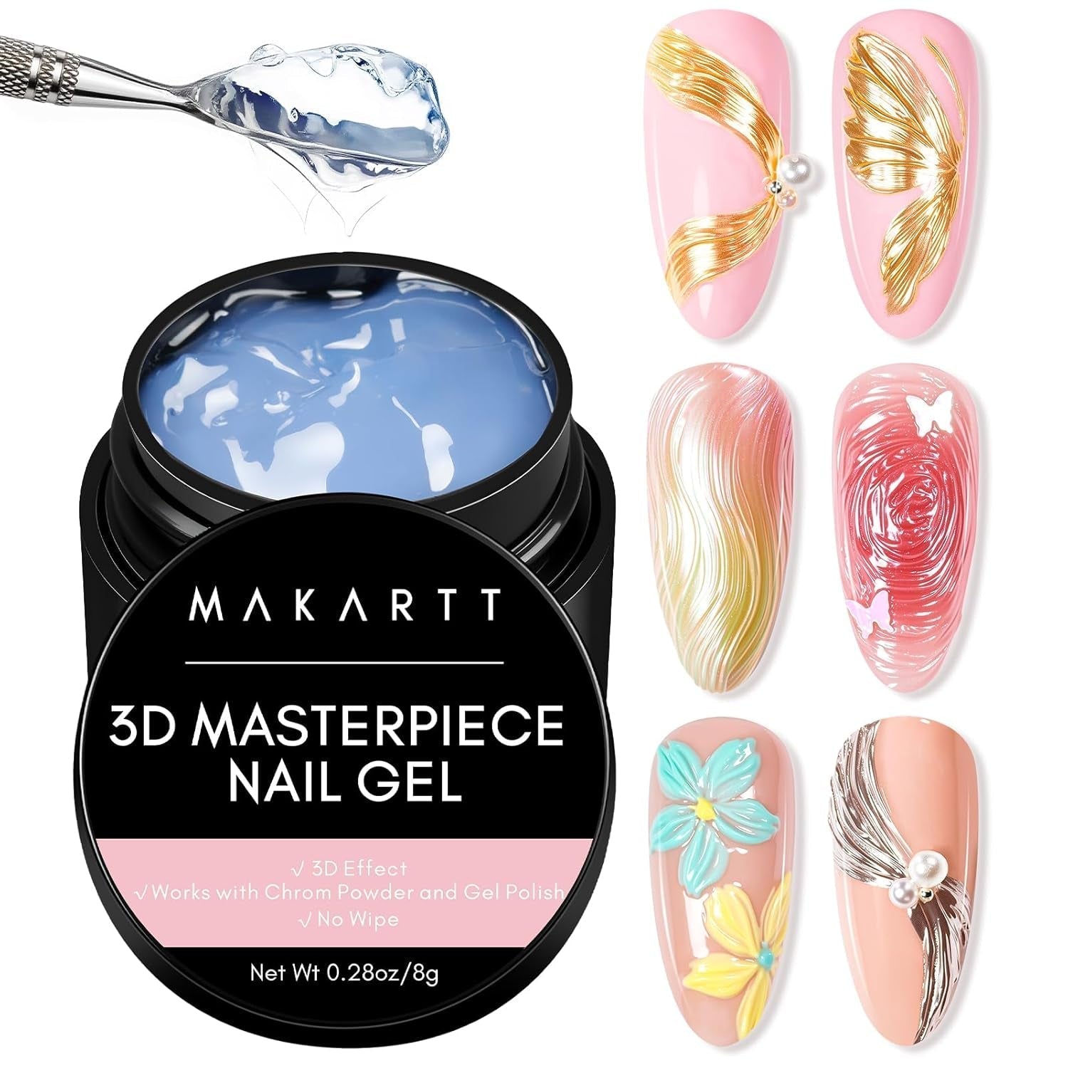 Makartt 3D Nail Art Gel - Gel de pegamento de diamantes de imitación 15G para llaveros de uñas, gel multifuncional para escultura de uñas para diseño de uñas DIY, escultura de uñas modelado de uñas en casa (transparente)