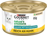 Gourmet Nature's Creations Mousse de salsa de corazón, comida húmeda para gatos, rica en pollo, paquete de 12 (12 x 85 g)