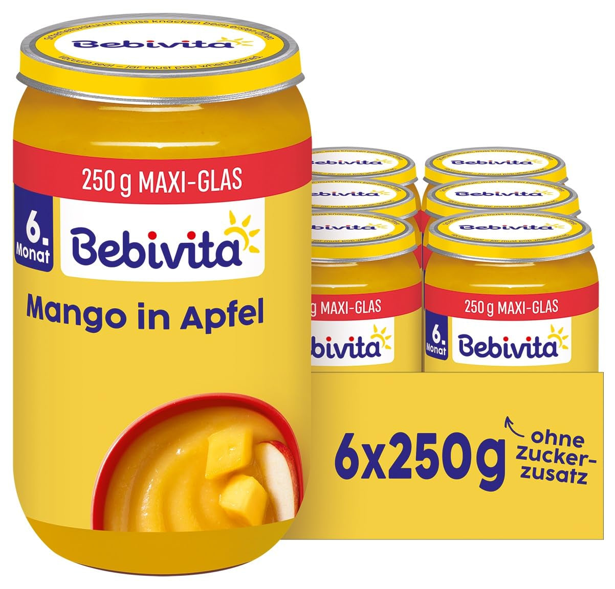 Mango en puré de manzana, 250g, paquete de 6 (6x250g)
