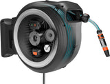 Gardena PowerRoll XXL Solo Caja de manguera de pared inalámbrica: Enrollador de manguera automático con manguera de jardín de 40 m, guía de manguera y RollControl, funciona con pilas, resistente a los rayos UV y a las heladas (18647-55)