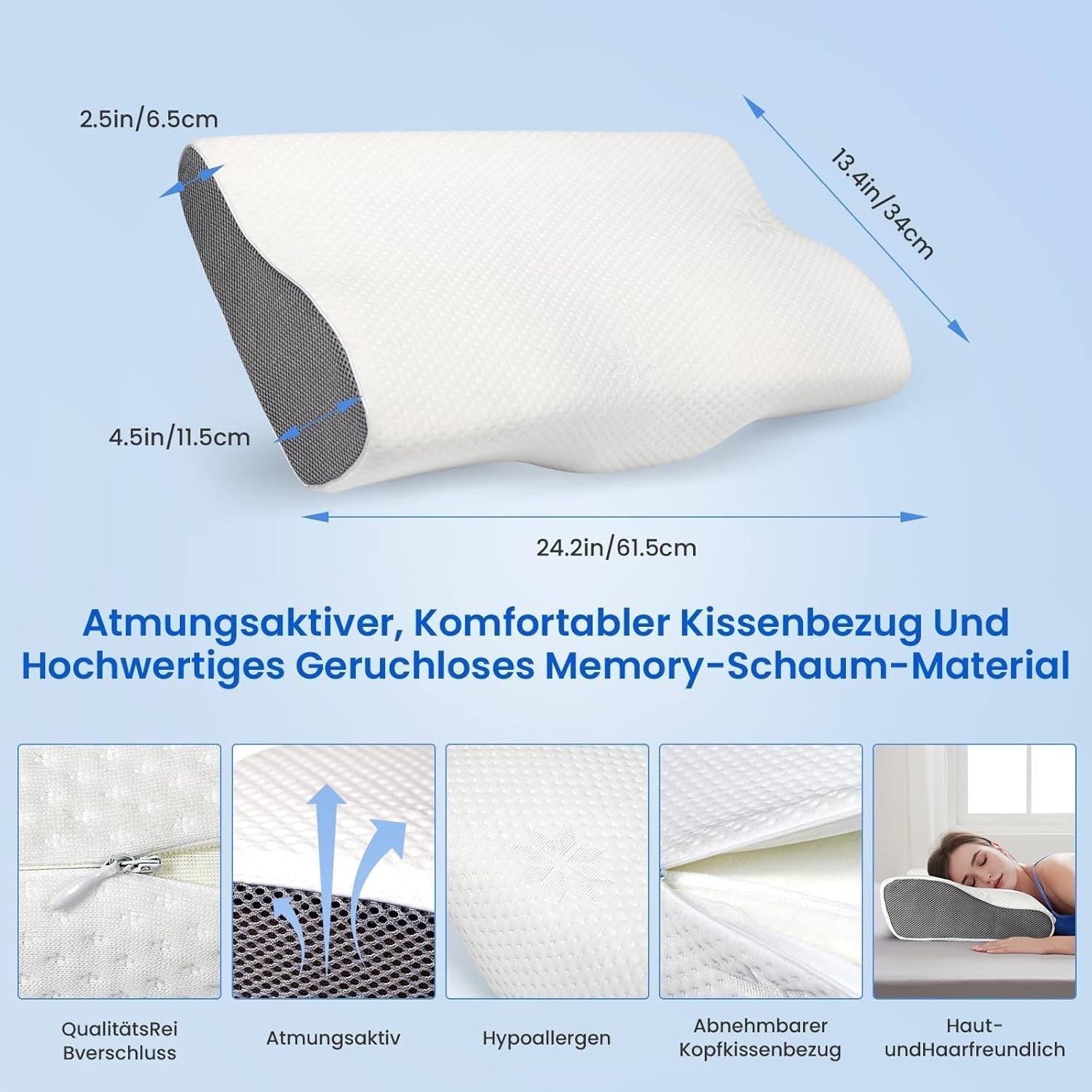 PHYSEN Almohada Ortopédica Almohada para el Cuello, Almohada de Soporte para el Cuello, Almohada de Espuma con Memoria, Almohada Ergonómica para el Dolor de Cuello Almohada para Dormir Almohada Antironquidos para Lados, Espalda y Abdomen (62*34*11 6.5CM) Almohadas Ortopédicas Cervicales Naty Shop