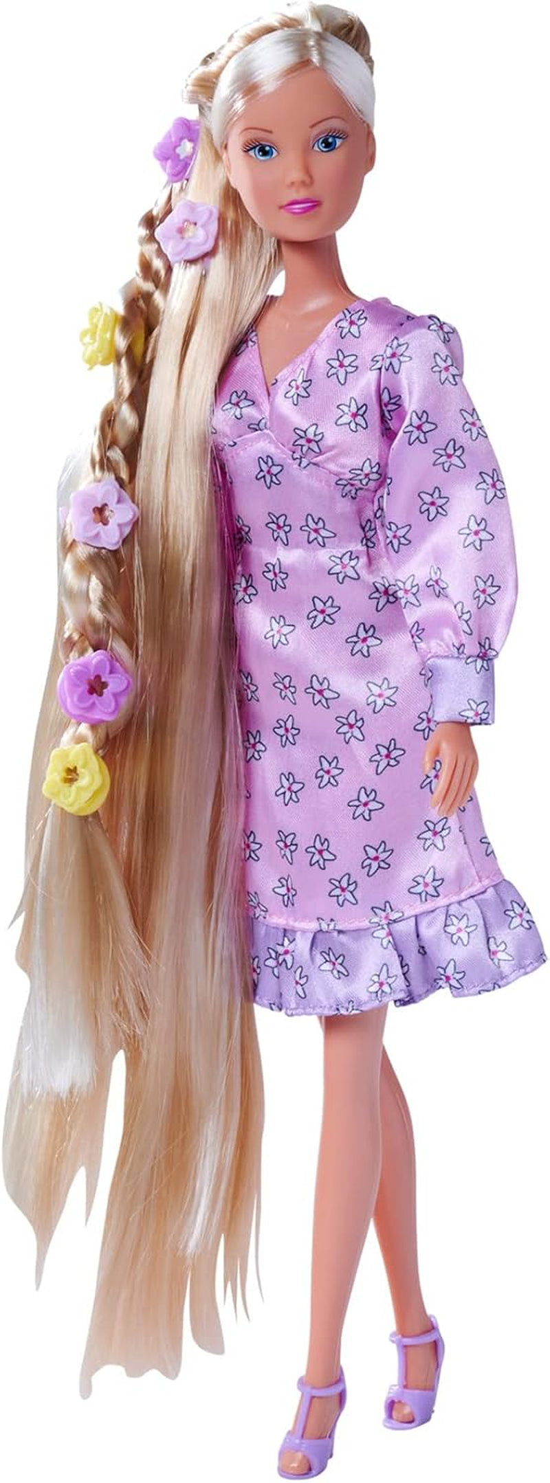 Simba 105733640 - Steffi Love Flower Hair, muñeca con pelo extra largo, incluye 6 clips, accesorio para trenza y peine, 29 cm, a partir de 3 años