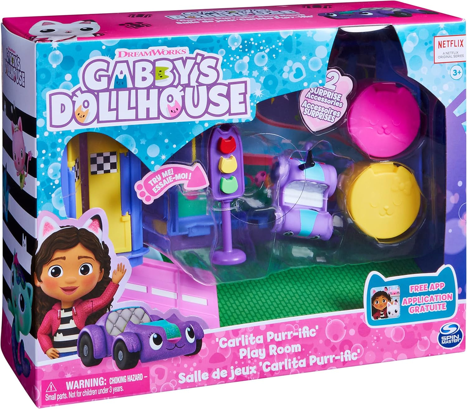 Gabby's Dollhouse Habitación Deluxe, Sala de Juegos Purr-Ific, Sala de Juegos con Carlita Toy Car, 2 Muebles y 2 Cajas Sorpresa con Accesorios, Apto para Mayores de 3 años Naty Shop Dollhouses