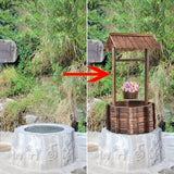Fuente de madera 56x56x114cm con techo, Pozo de los deseos, Decoración de jardín, Macetas, Fuente decorativa, Macetas, Marrón