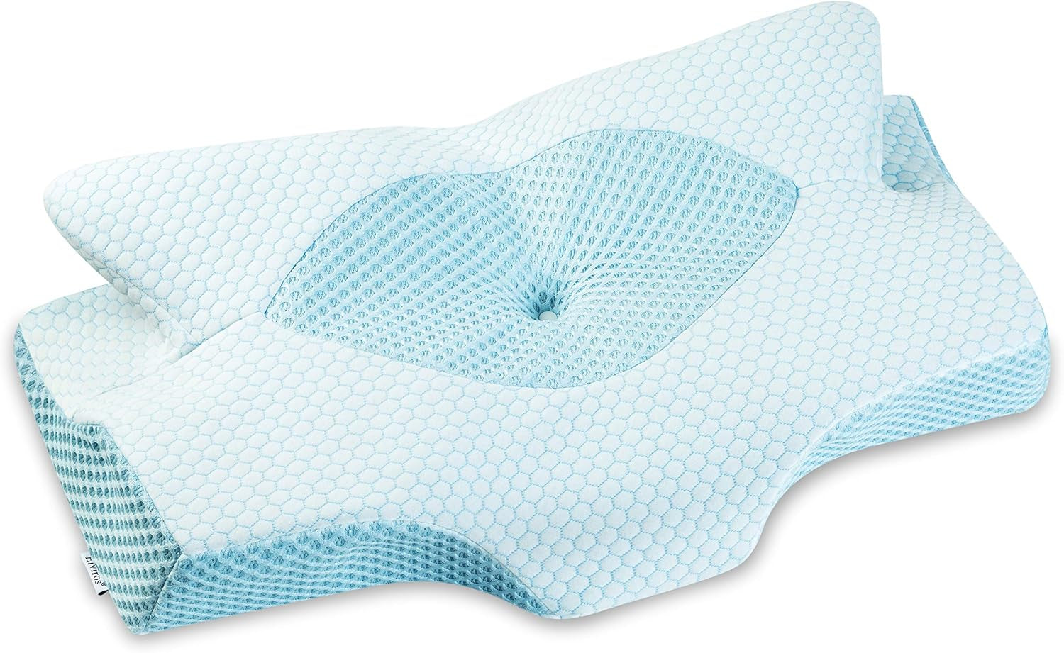 Elviros Funda de Almohada Transpirable Almohada 64 X 12,5/10,5 X 38 cm Gris (Solo Frente de Almohada) Almohadas Ortopédicas Cervicales Naty Shop Azul