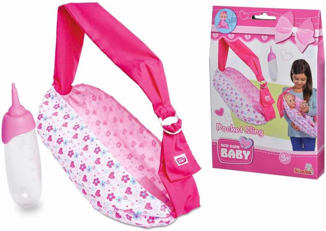 Simba 105560002 Portabebés ajustable para recién nacidos con bolsa y biberón para muñecas de 38 a 43 cm, de 3 años en adelante
