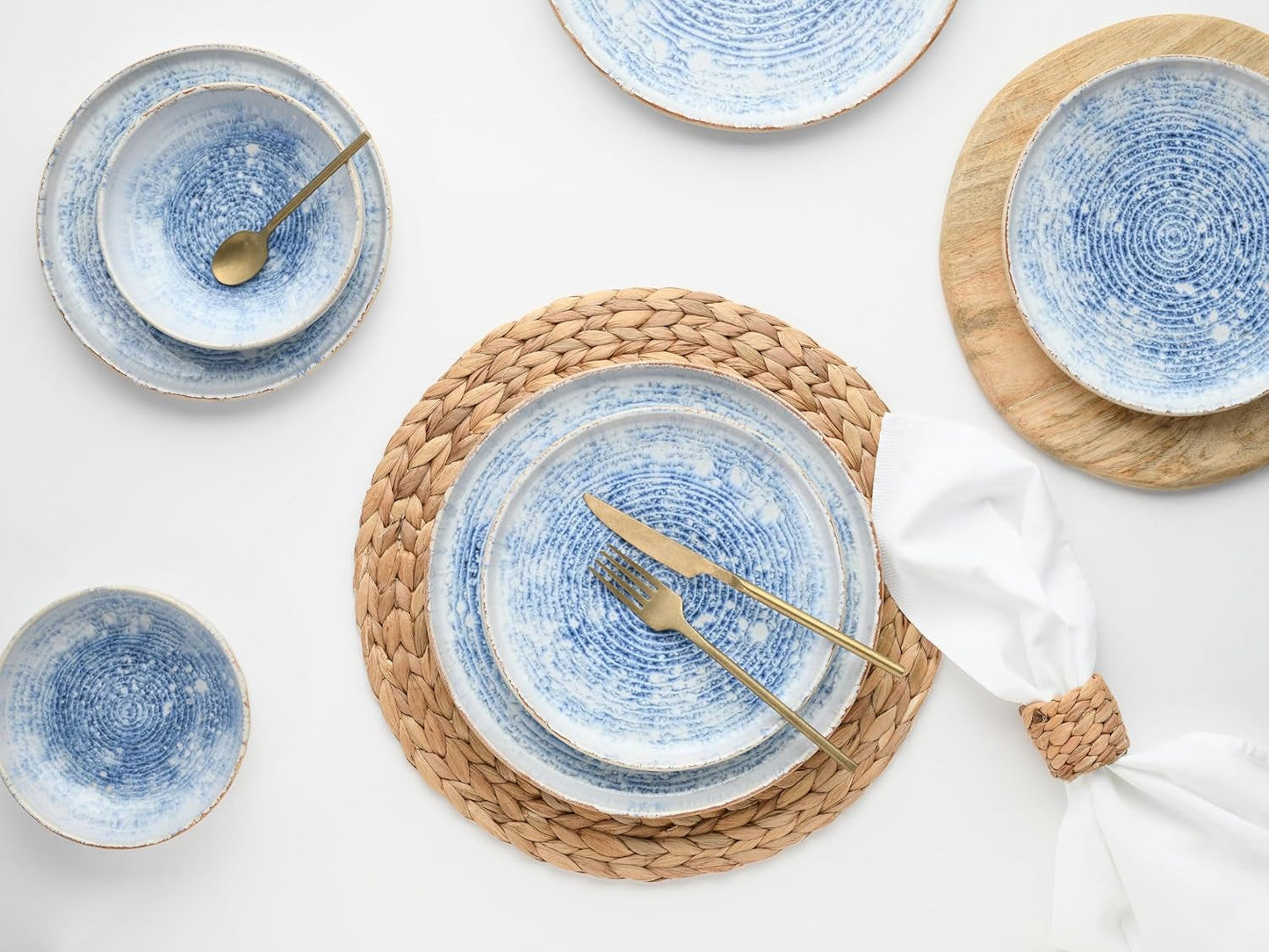 CreaTable, 21652, Serie Uno Mykonos, Vajilla de 12 Piezas, Juego de Platos de Porcelana, Apto para Lavavajillas y Microondas, Hecho en Portugal