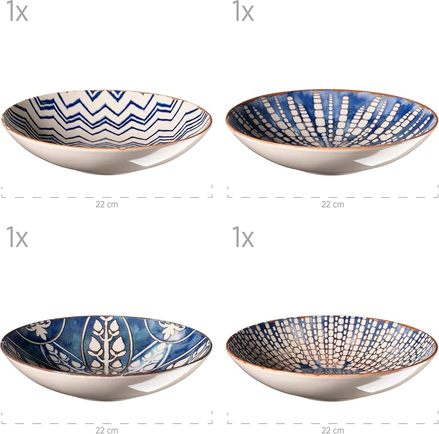 MÄSER 934017 Vajilla Iberico Blue para 4 personas, 12 piezas, estilo morisco, varios diseños vintage en blanco y azul, cerámica