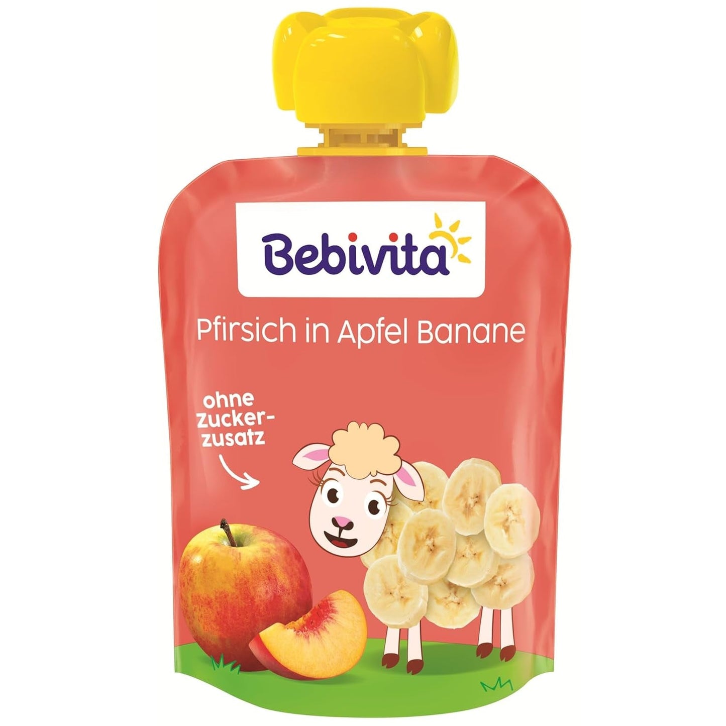 Bolsas exprimibles de melocotón, manzana y plátano - 16 (paquete de 4, 4 x 90 g cada una), sin azúcar añadido, sin gluten, ideales para snacks para llevar y para autoconsumo