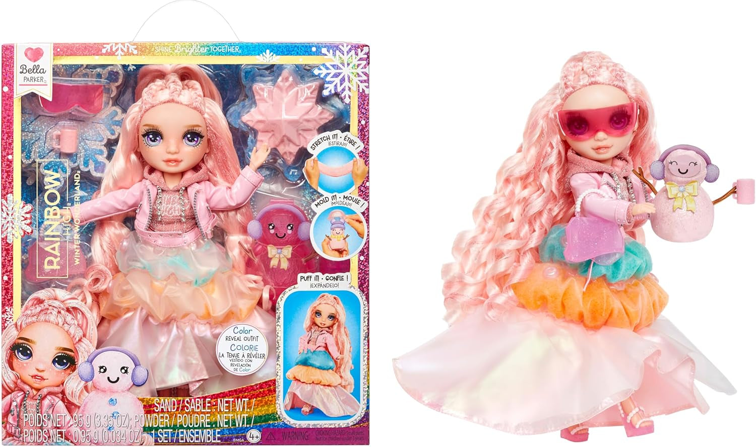 Rainbow High Winter Wonderland - Skyler (azul) - Muñeca de nieve mágica oculta de 28 cm con juego de muñeco de nieve, adecuada para niños y coleccionistas de 4 a 12 años Naty Shop Bella Dolls (rosa)