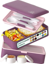Umami Fiambrera para Adultos, Fiambrera Bento Apilable a Prueba de Fugas con 4 Cubiertos y Compartimentos, Fiambrera para Adultos, Recipiente para Ensalada para Llevar, Fiambrera para Picnic/Oficina, Gris Carbón, 1500ml