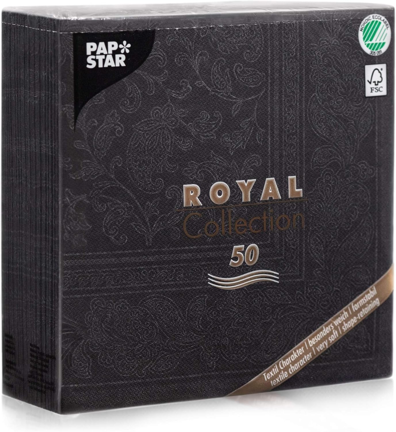 50 Servilletas Colección ROYAL pliegue 1/4 40 X 40 negro "Adornos"
