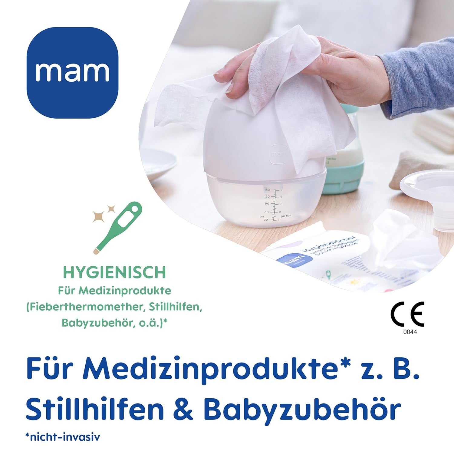 MAM Servilletas Sanitarias Paquete de 3 (3 x 24 Piezas), Toallitas de Limpieza para Dispositivos Médicos y Accesorios para Bebés, Servilletas Sanitarias Antibacterianas y Antivirus