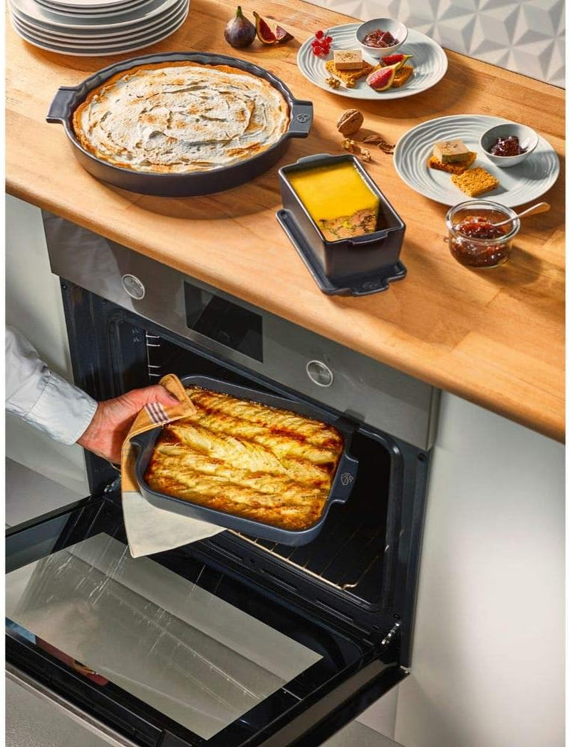 Peugeot Appolia Rechteckige Auflaufform Mit Griffen, Keramik, Schiefer / Grau, 8,3X40,5X27,2 Cm, Fassungsvermögen: Ca. 4 L, 60022 Moldes y bandejas para repostería Naty Shop