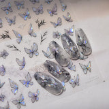 2 Blätter Schmetterling Nagelsticker Selbstklebend,Muschel Glitzer Nail Art Mariposas Adhesivos para uñas Lila Grau Schmetterlinge Nagelaufkleber Relieve Láser Mariposas Nagel Adhesivo Nageldesign Zubehör