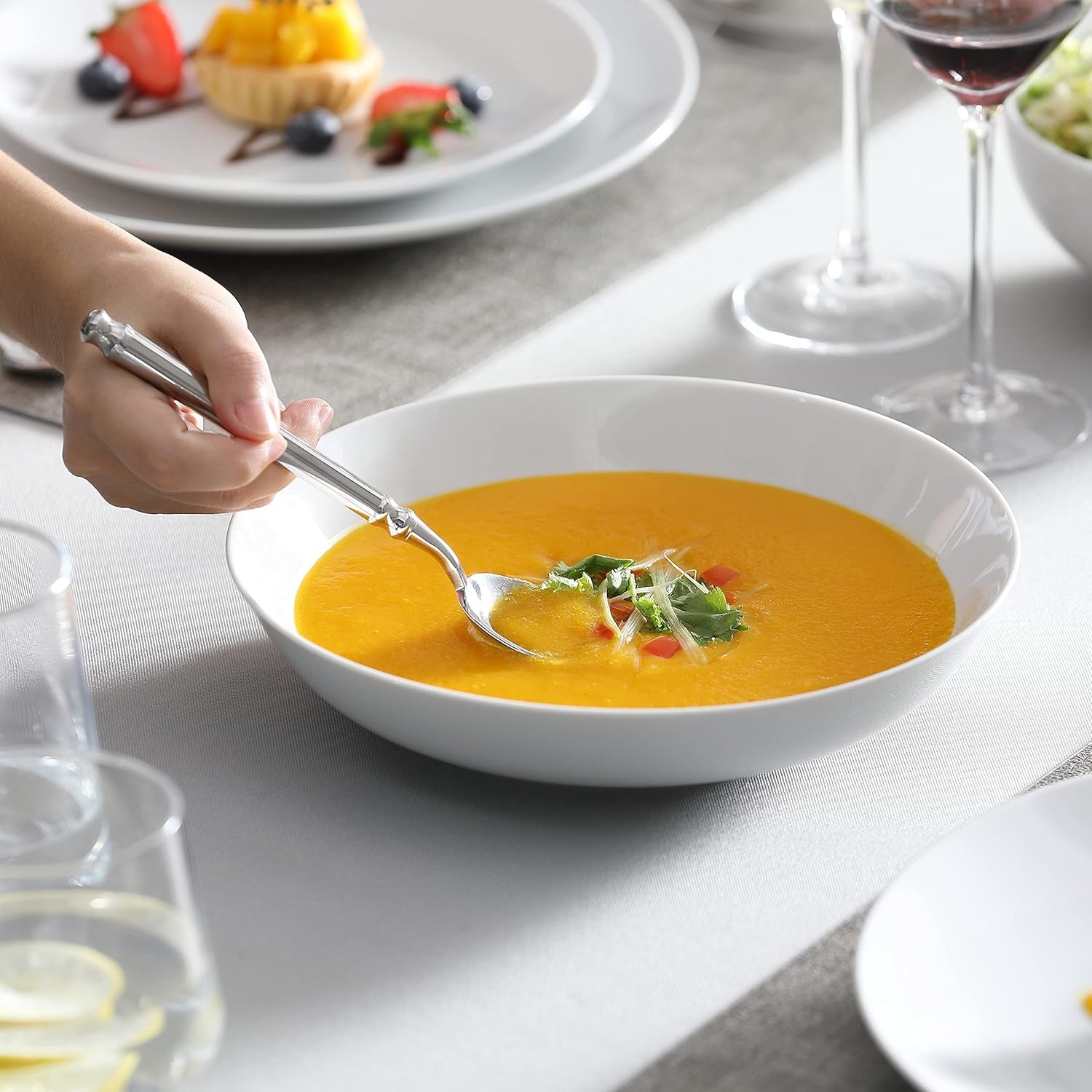MALACASA Vajilla para 12 Personas, Vajilla Moderna de Porcelana Amelia de 48 Piezas, Servicio de Mesa con 12 Platos Llanos, Platos de Postre, Platos Suma y Cuencos de Cereal, Vajilla Moderna para 12 Personas - Blanco