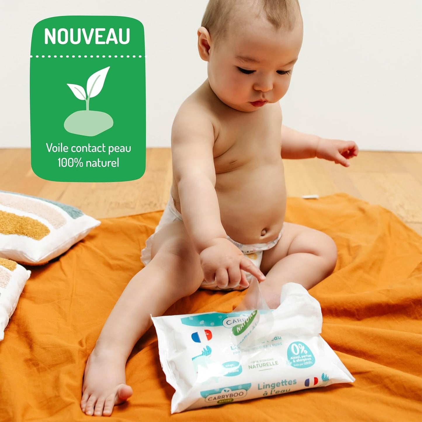 Toallitas húmedas para bebés con agua - sin fragancias ni alérgenos - 9 piezas - pieles normales y sensibles - limpia y calma - fibras 100% naturales - fabricadas en Francia - 522 toallitas