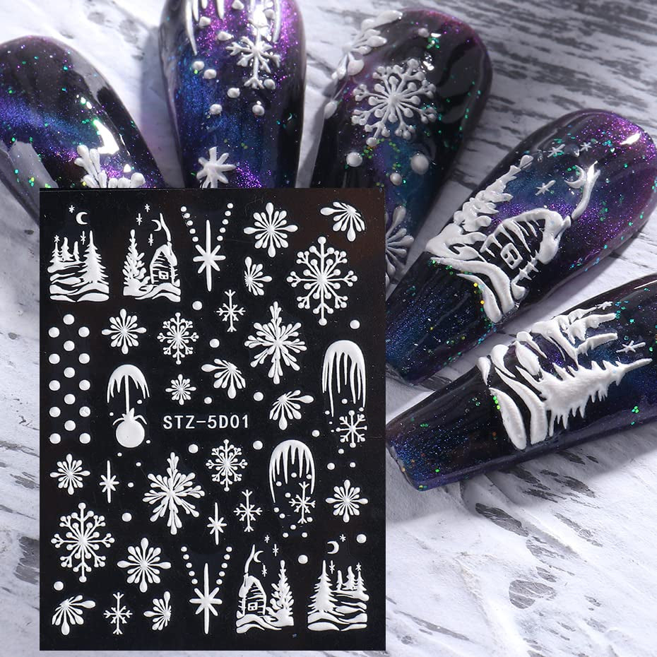 4 Blatt 3D Nagelsticker Weihnachten Nagelaufkleber Navidad 5D Stereoskopisch Selbstklebend Schneeflocke Schneemann Nail Art Sticker Dekoration Nageldesign Zubehör