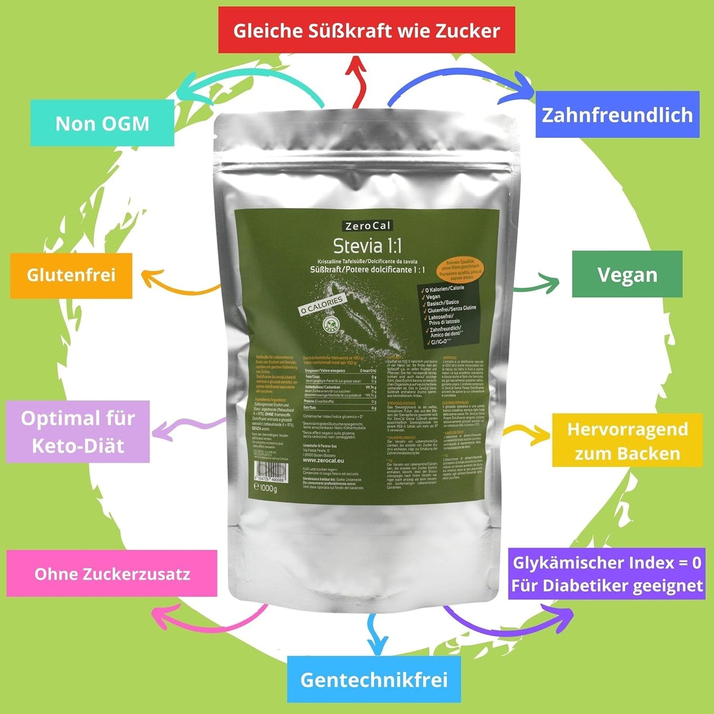 Stevia 1:1 (Erythrit - Stevia) - Natürlicher Zuckerersatzstoff, 1000 G Edulcorantes Naty Shop