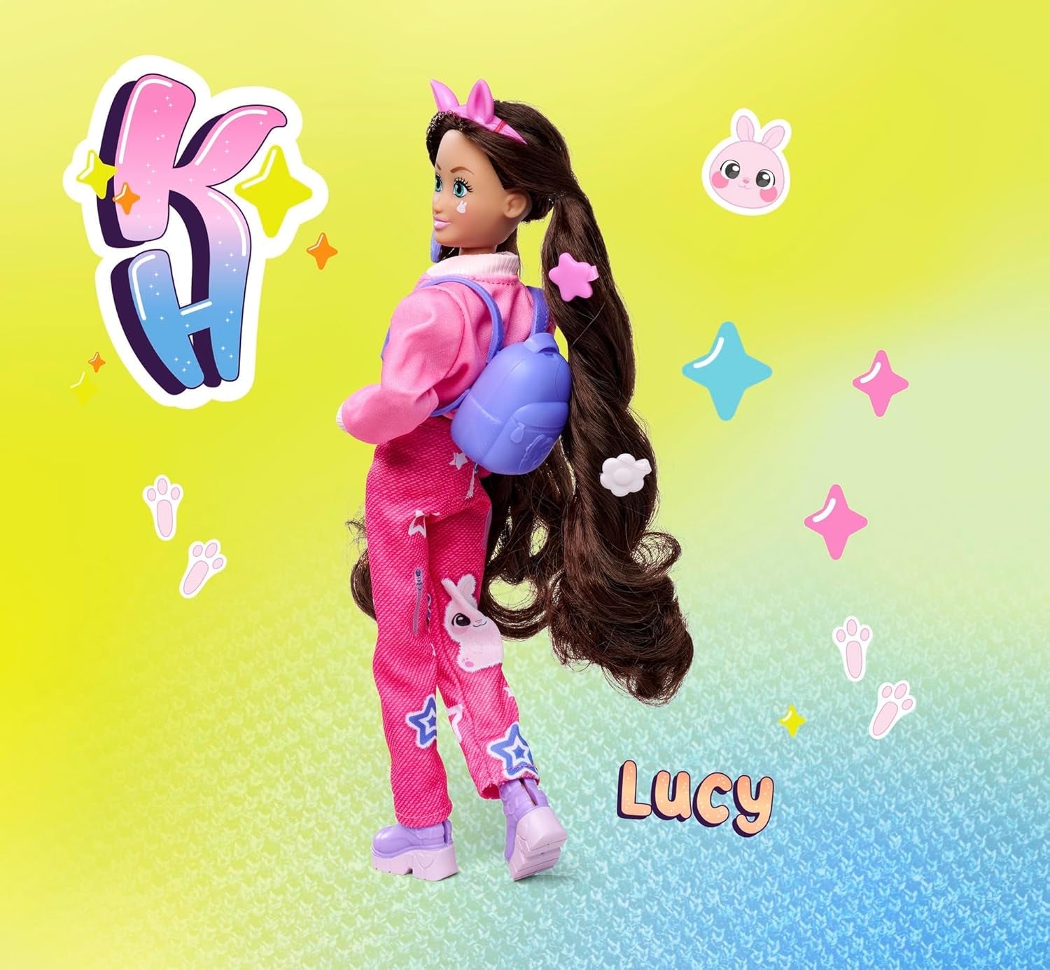 Simba 105953975 - Muñeca Lucy Kawaii Hi Dress-Up (26cm) - Muñeca articulada de Peluquería, Conejo de Pelo Largo y Accesorios Juguete para 4 años en adelante