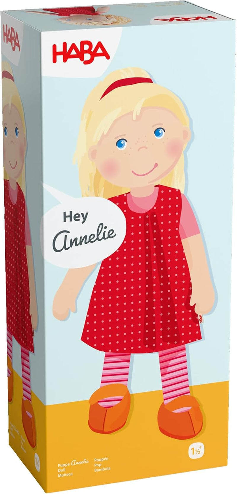 HABA 302108 - Muñeca Annelie, muñeca de tela con ropa y pelo, 30 cm, juguete a partir de 18 meses, roja Muñecas Naty Shop