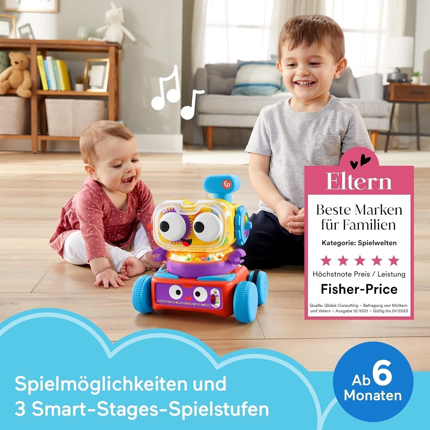 Fisher-Price Robot de Aprendizaje 4 en 1 Linus para Bebés y Niños Pequeños, Juguete a Partir de 6 Meses - Habla Alemana, HCK39 Juguetes Bebé Naty Shop