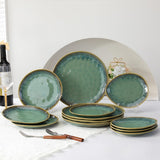 Henten Home Platos especiales de gres, cuencos para aperitivos y salsas - 20x17 cm para 4 personas, platos de desayuno de porcelana - diseño moderno en verde