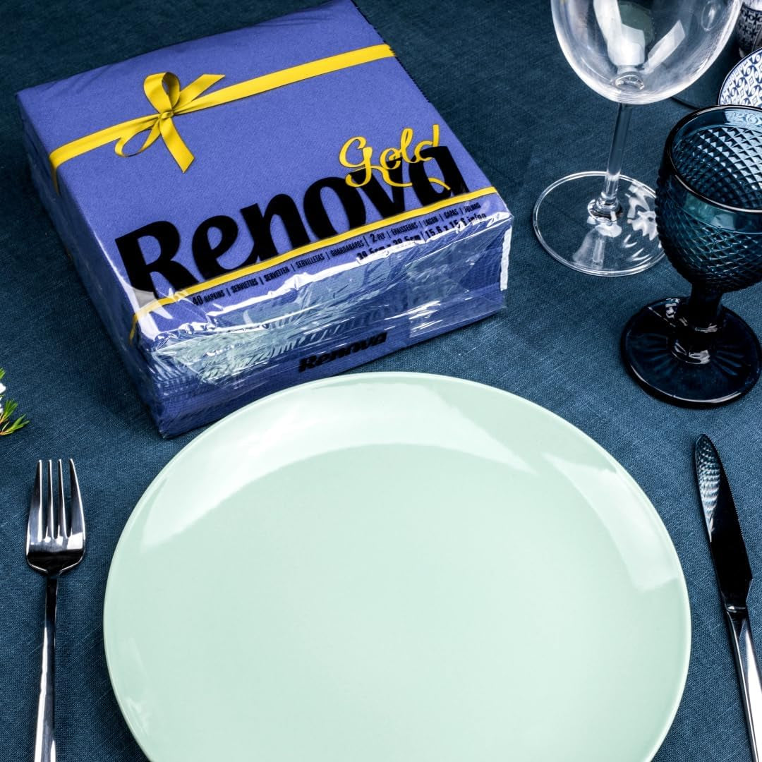 Servilletas de papel Renova, azul dorado - 40 servilletas