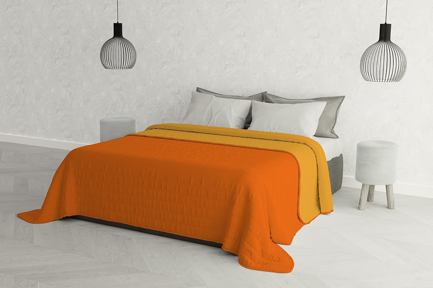 Elegante colcha para cama doble 260 x 270 cm azul oscuro/verde manzana Camas y mantas Besuche den Italian Bed Linen-Store Arancio/Giallo