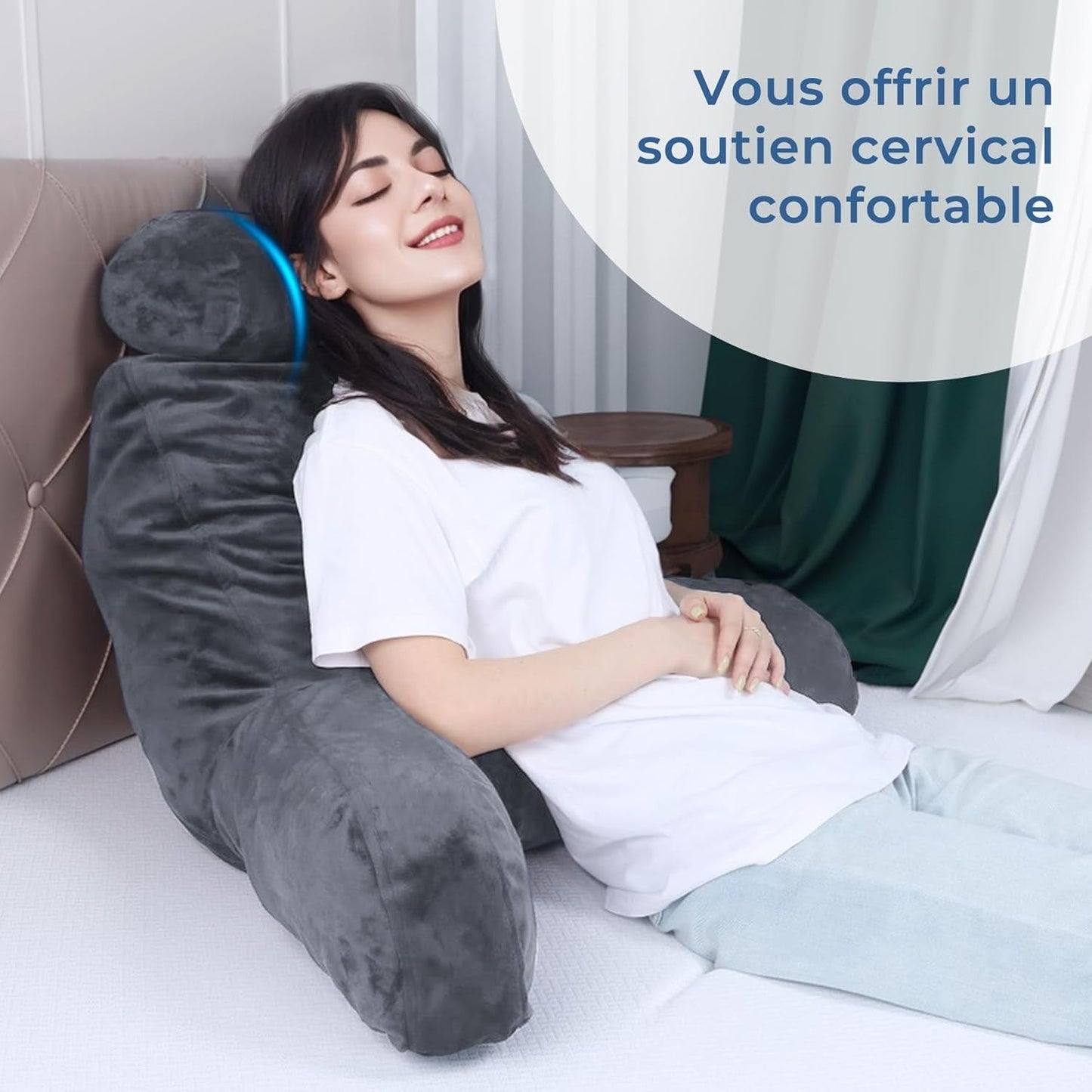 INFANTIA almohada de lectura ergonómica con reposabrazos y respaldo, grande, gris