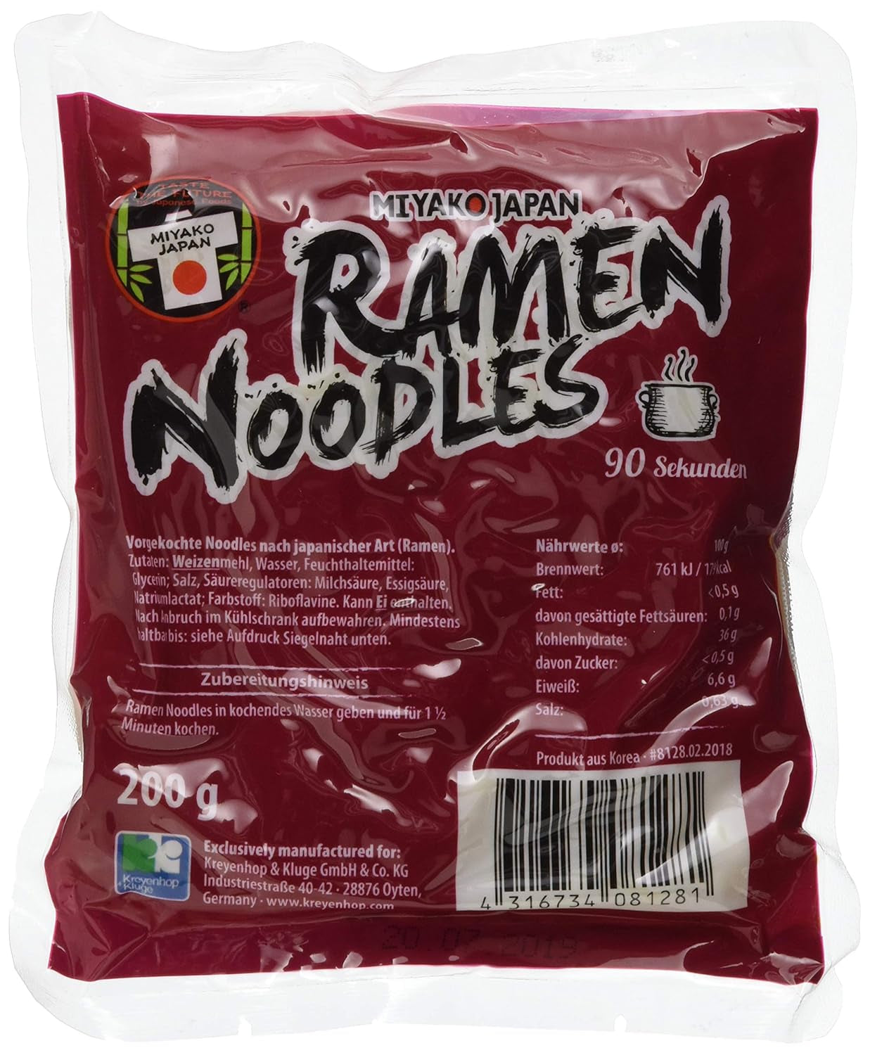 Fideos ramen estilo japonés Miyako, paquete de 12 (12 x 200 g)