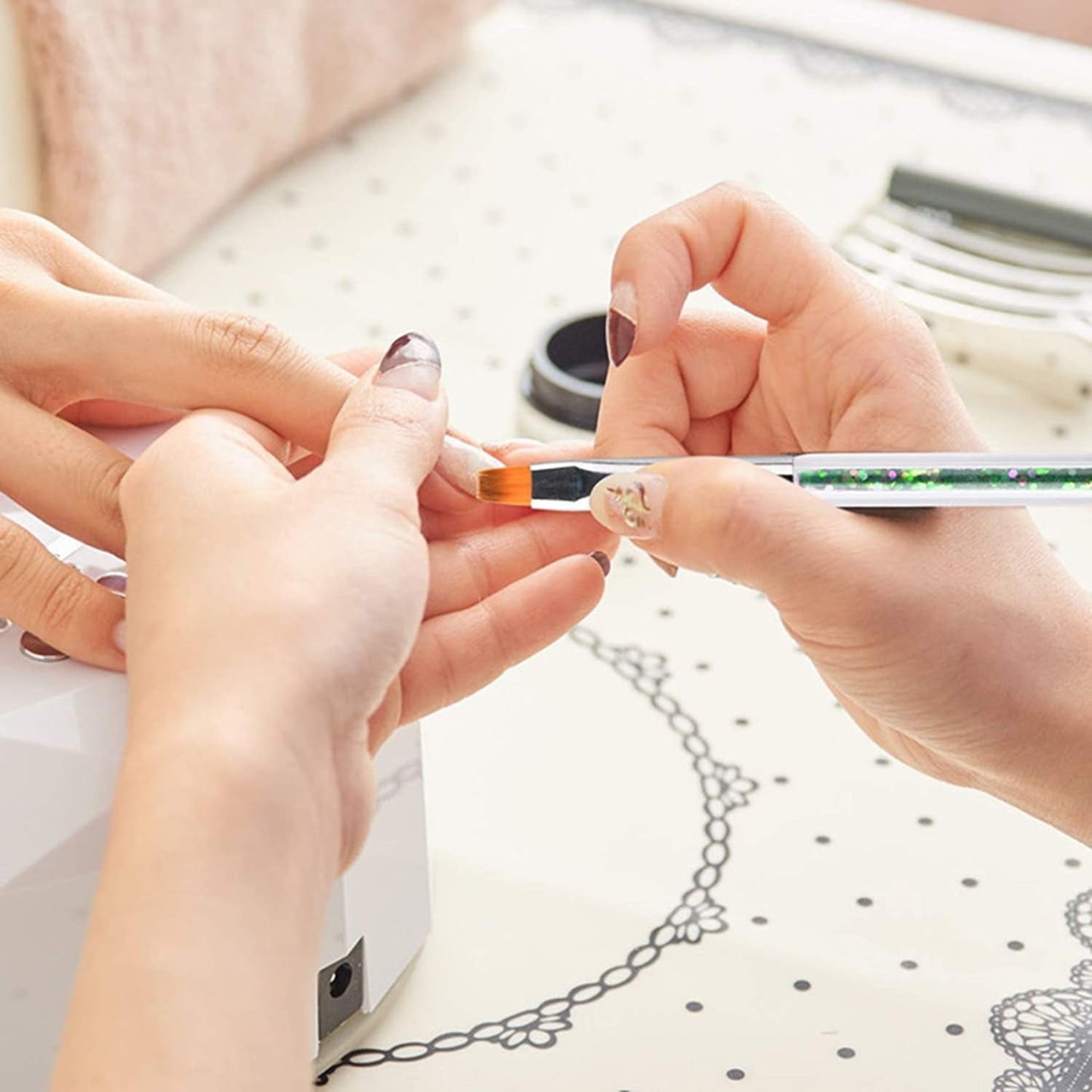 Juego de 6 pinsel para uñas, doble punta Nageldesign Pinsel, juego de pinsel acrílico para decoración de uñas, herramienta de punteado para decoración de uñas DIY (mit 1 Schwammbürste)