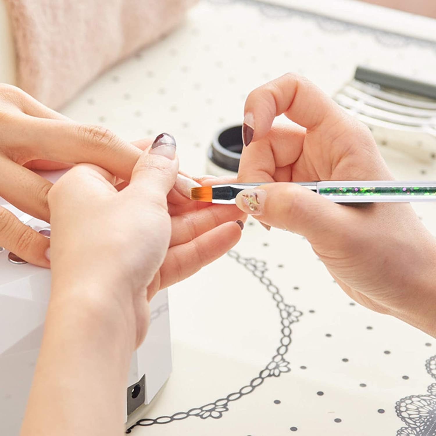 Juego de 6 pinsel para uñas, doble punta Nageldesign Pinsel, juego de pinsel acrílico para decoración de uñas, herramienta de punteado para decoración de uñas DIY (mit 1 Schwammbürste)
