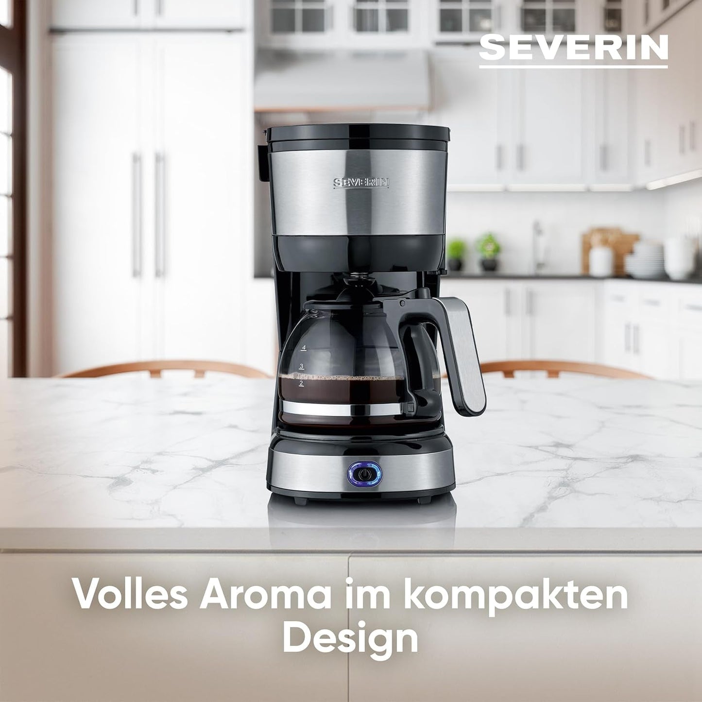SEVERIN Cafetera espresso compacta, café aromático con cafetera para hasta 4 tazas, cafetera espresso con filtro y filtro oscilante permanente, acero inoxidable/negro, KA 4808