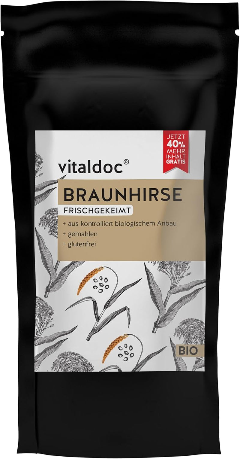 vitaldoc© | Mijo moreno ecológico recién germinado 250g + 100g | Alimentos crudos | Sin gluten | Vegano | Orgánico | Rico en silicio natural | Calidad