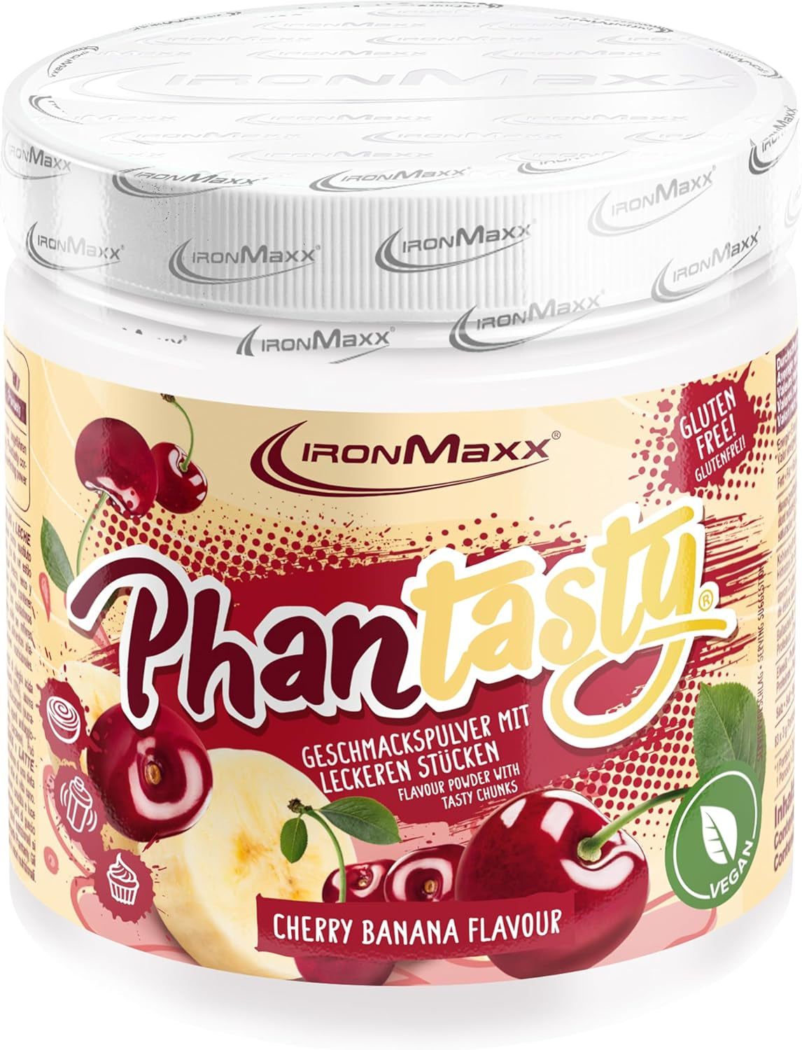 Ironmaxx Phantasty - Melocotón Cremoso Dosis 250G | Vegan Geschmackspulver Mit Echten Frucht- Oder Nussstückchen | Perfekter Zuckerersatz Edulcorantes Naty Shop 250 G (1Er Pack) Cereza Plátano
