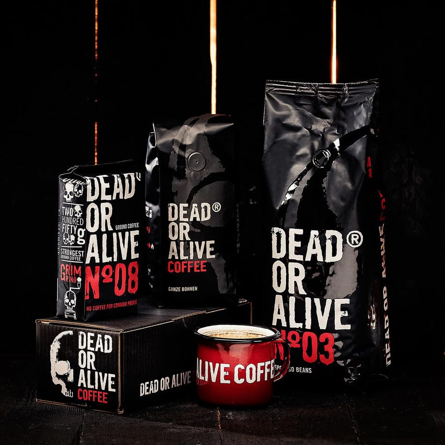 DEAD OR ALIVE Espresso No3 - Starke Espressobohnen 1kg - 100% Robusta - Kaffeebohnen für Kaffeevollautomat und Espressomaschine - Ganze Bohnen mit viel Koffein aus Italien - Café en grano