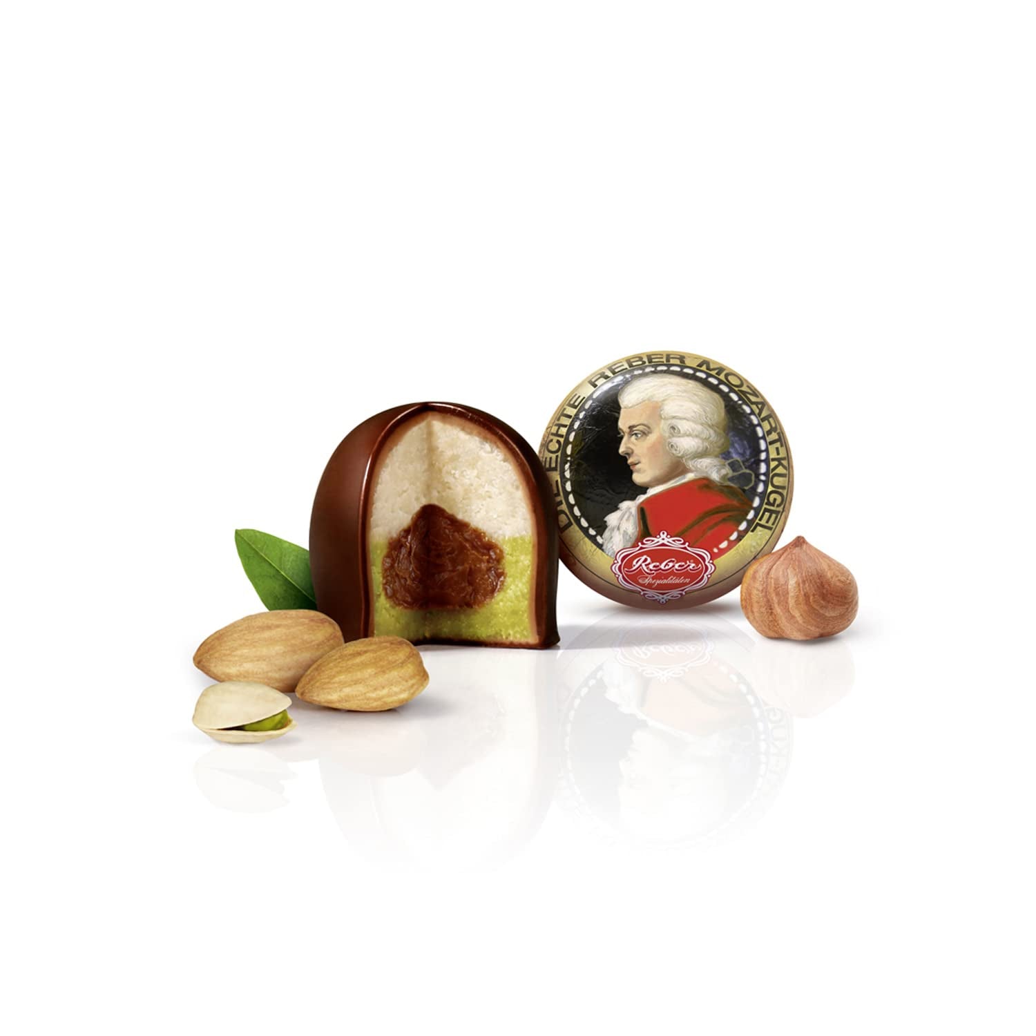 Rebel, Duet Mozart Kugeln, paquete de 2, bolas de Mozart de chocolate negro rellenas de pistacho y mazapán, turrón de almendras y avellanas, 40 g (2 bolas de Mozart)
