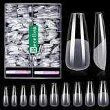 Becellen 500 puntas de uñas artificiales, puntas de uñas de gel suave, cobertura completa, puntas de uñas de gel, uñas artificiales prepulidas, juego de pegamento para decoración de uñas (almendras)
