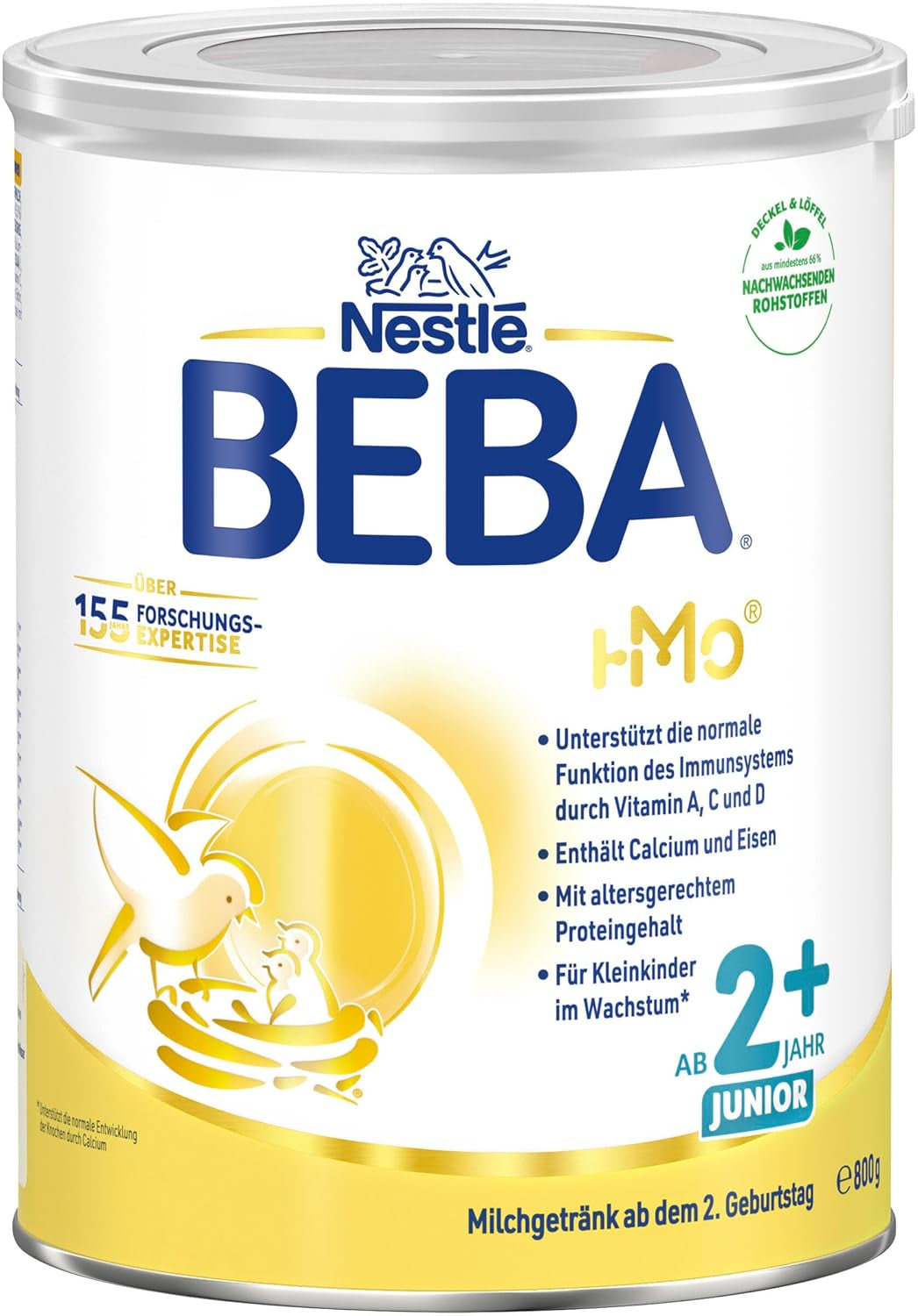 BEBA Junior 2+ bebida láctea a partir de 2 años, Con HMO, Contenido de proteínas apropiado para la edad, Solo lactosa, Sin aceite de palma, Sin aceite de pescado, Comida para niños pequeños, Leche en polvo para bebés, Paquete de 6 (6 x 800 g)