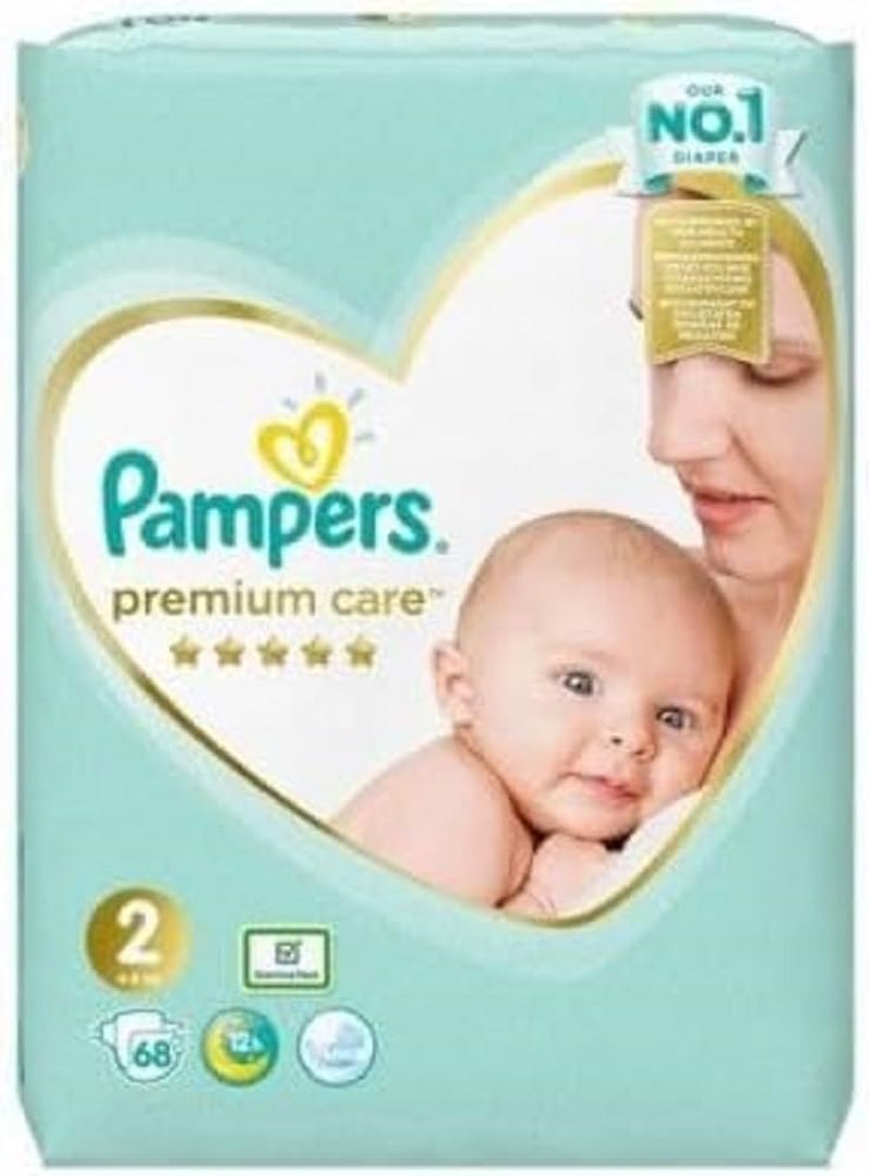 Pañales Pampers Talla 2 (4-8 kg), Pañales Premium Care, 68 piezas, La mejor comodidad y protección para pieles sensibles de Pampers