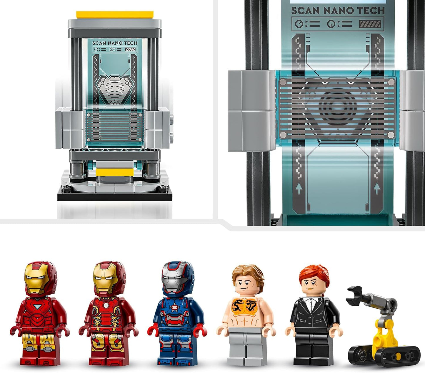 LEGO Marvel Laboratorio de Iron Man: Salón de la Armadura - Juguete de superhéroe con figura mecánica, 5 minifiguras, incluido Aldrich Killian - Regalo de los Vengadores para niños y niñas a partir de 8 años 76315 Juegos de construcción Beuche den LEGO-Store