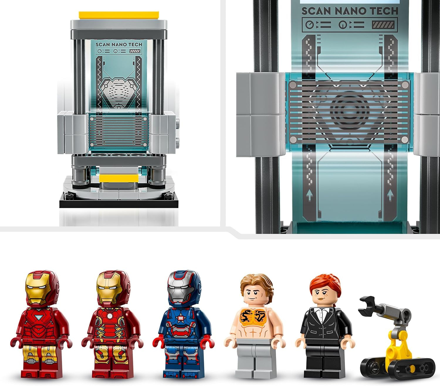 LEGO Marvel Laboratorio de Iron Man: Salón de la Armadura - Juguete de superhéroe con figura mecánica, 5 minifiguras, incluido Aldrich Killian - Regalo de los Vengadores para niños y niñas a partir de 8 años 76315 Juegos de construcción Beuche den LEGO-Store