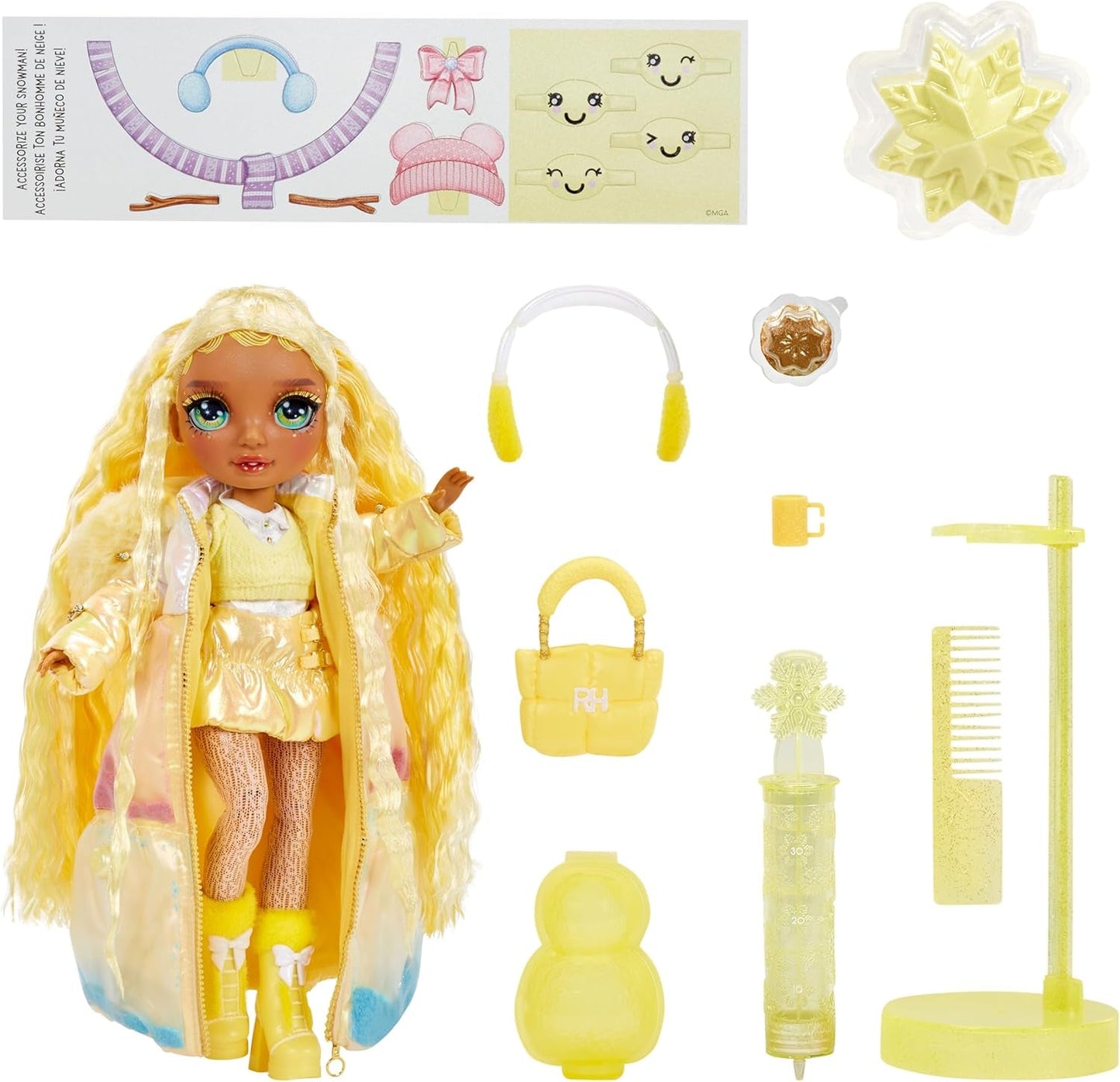 Rainbow High Winter Wonderland - Sunny (Amarillo) - Muñeco de nieve inflable con agua mágica oculta de 28 cm con juego de muñeco de nieve, adecuado para niños y coleccionistas de 4 a 12 años