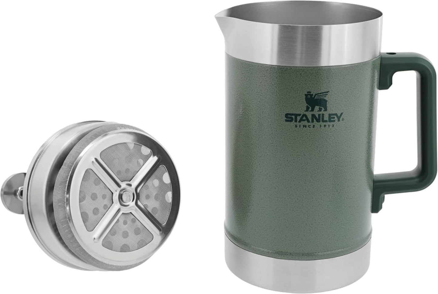 Prensa de café STANLEY Classic Stay Hot 1,4 L Hammertone Green - Mantiene el café caliente durante 4 horas - Mínimo sedimento - Prensa de café de acero inoxidable integrada - Sin BPA - Apto para lavavajillas