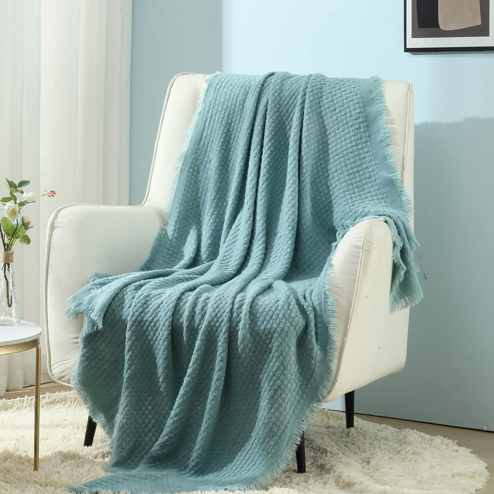 CREVENT Manta de Punto Óxido para Sofá Sofá Silla Cama Decoración del Hogar Suave Cálida Acogedora Ligera Primavera Verano Otoño (127,8 X 152,4 cm Caramelo/Marrón/Naranja Quemado) CREVENT Camas y Mantas Waffle Teal