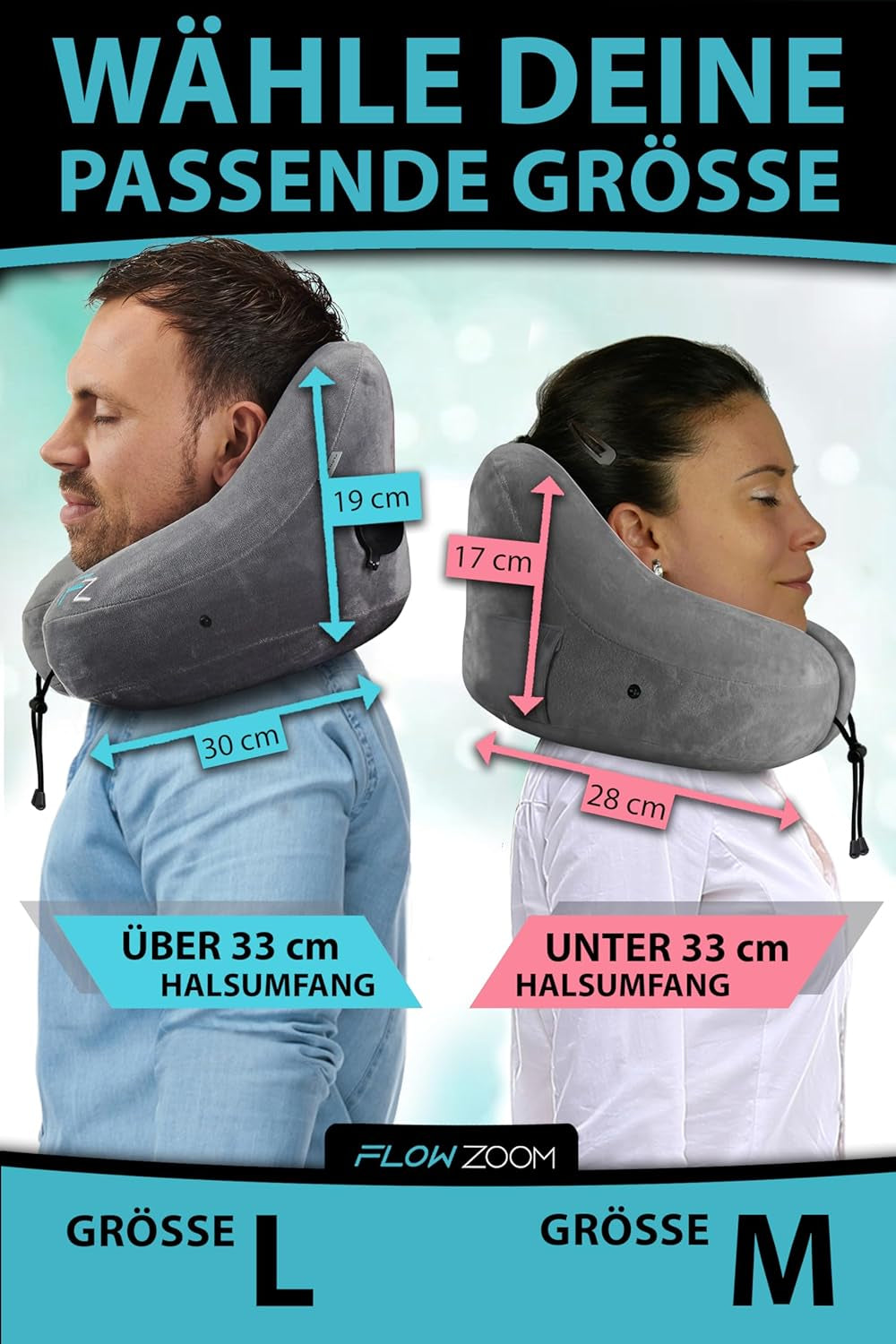 FLOWZOOM AIR Almohada Inflable para el Cuello con Capucha - Almohada para el Cuello de Avión - Almohada de Viaje - Almohada para el Cuello de Viaje Inflable Rápido - Almohada para Avión - Almohada de Viaje - Almohada para el Cuello para Adultos (Gris) Almohadas Ortopédicas Cervicales Naty Shop